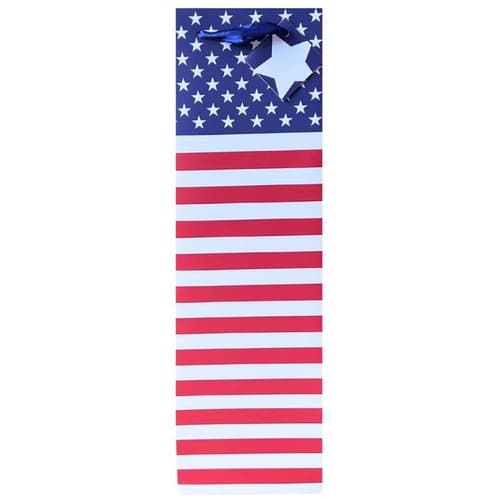 Red  White and Blue Stars and Stripes Gift Bag For 1 Bottle