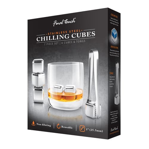 Final Touch Stainless Steel Chilling Cubes Set Of 6 With Tongs