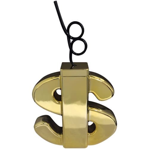 Kheper • Dollar Sign Sipper Cup W.straw Gold Plstc